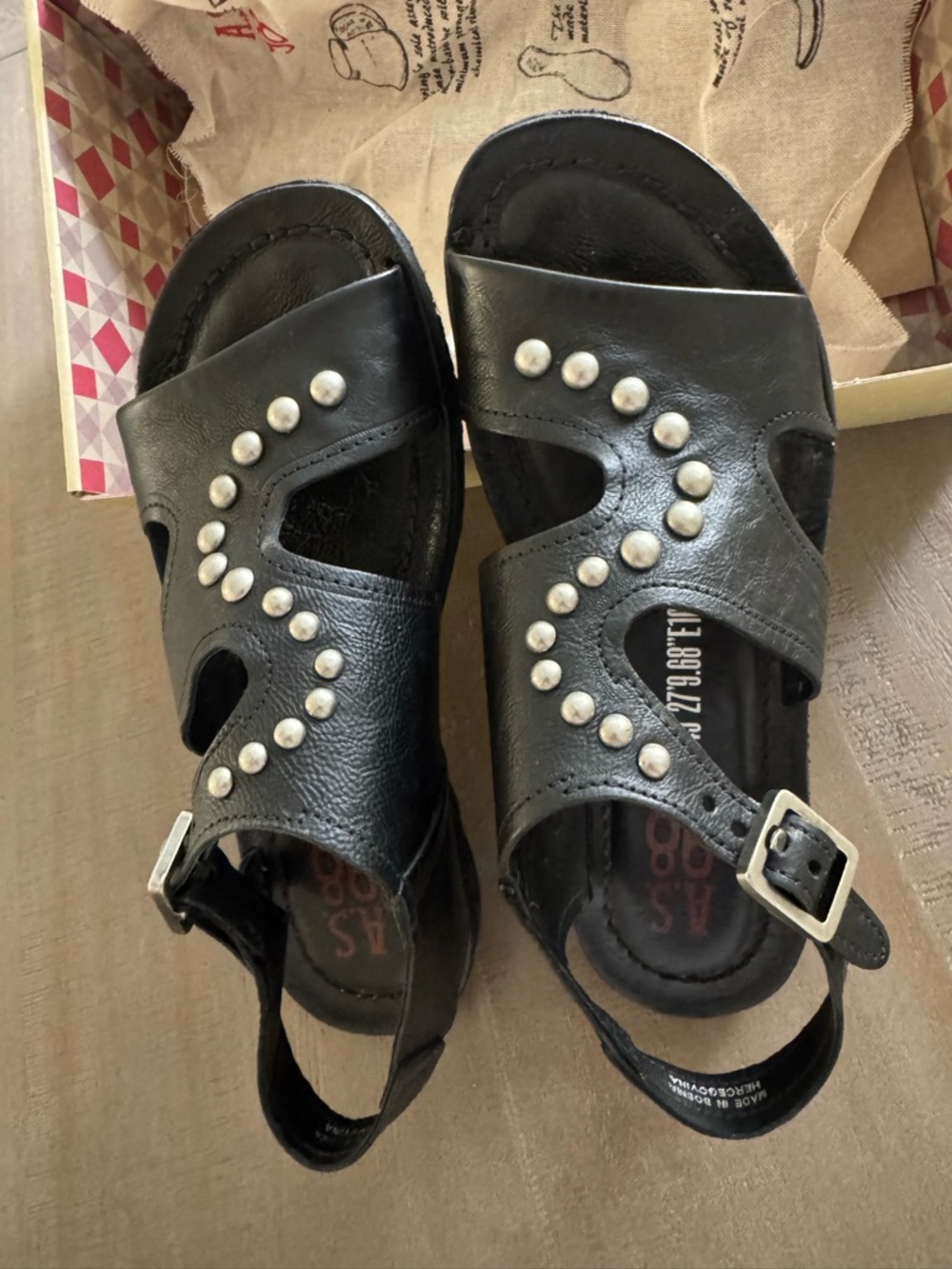 Women’s AS 98 Black Studded Comfort Sandals